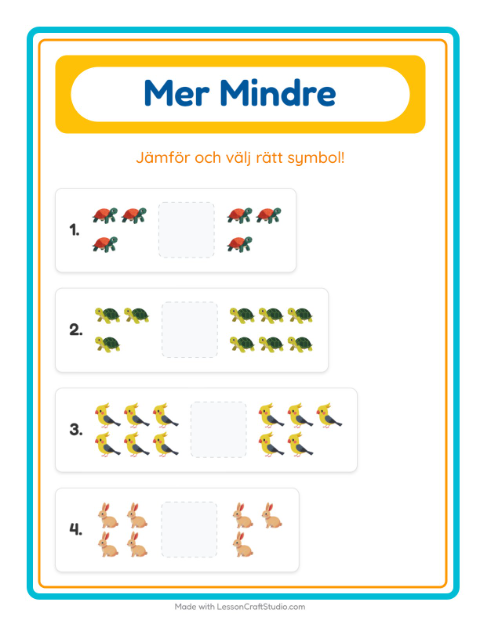 Förhandsvisning av Mer Eller Mindre-arbetsblad med Husdjur för Förskola