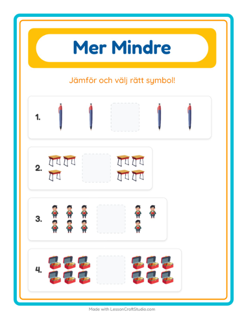 Förhandsvisning av Mer Eller Mindre-arbetsblad med Klassrum för Förskola