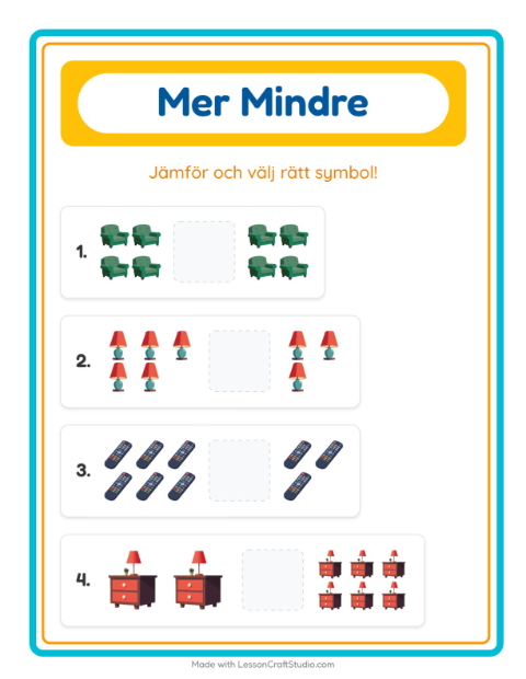 Förhandsvisning av Mer Eller Mindre-arbetsblad med Runt huset för Förskola