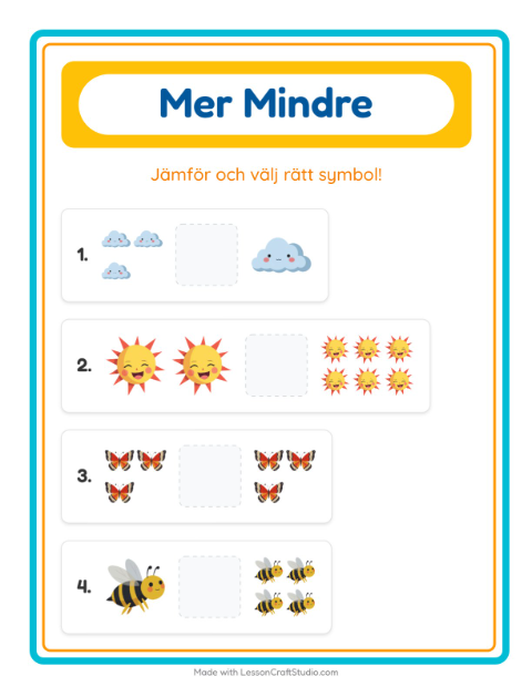 Förhandsvisning av Mer Eller Mindre-arbetsblad med Vår för Förskola