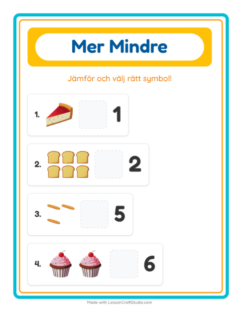 Förhandsvisning av Mer Eller Mindre-arbetsblad med Bageri för Förskola