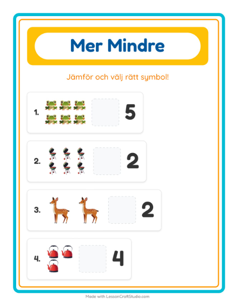 Förhandsvisning av Mer Eller Mindre-arbetsblad med Camping för Förskola