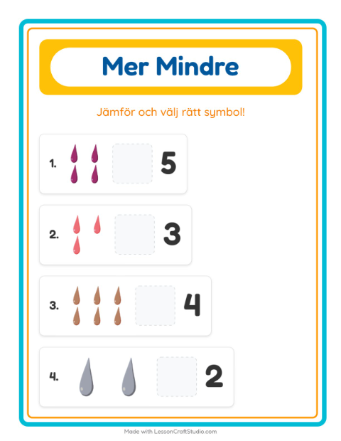 Förhandsvisning av Mer Eller Mindre-arbetsblad med Färger för Förskola