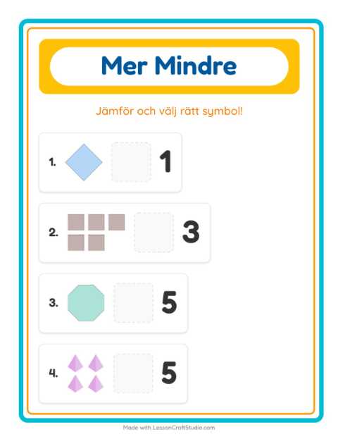 Förhandsvisning av Mer Eller Mindre-arbetsblad med Former för Förskola