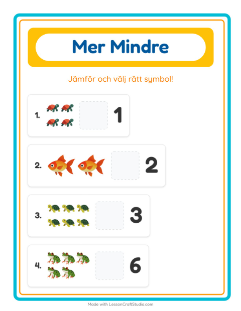 Förhandsvisning av Mer Eller Mindre-arbetsblad med Husdjur för Förskola