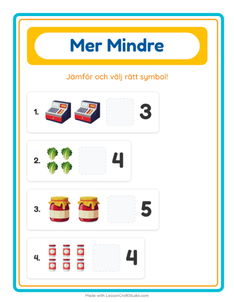 Förhandsvisning av Mer Eller Mindre-arbetsblad med I snabbköpet för Förskola