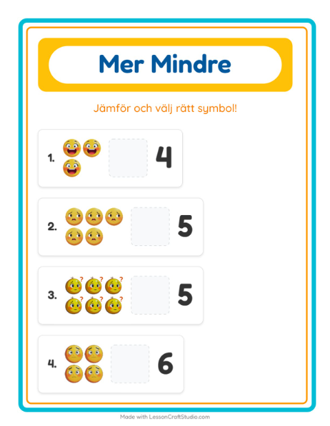 Förhandsvisning av Mer Eller Mindre-arbetsblad med Känslor för Förskola