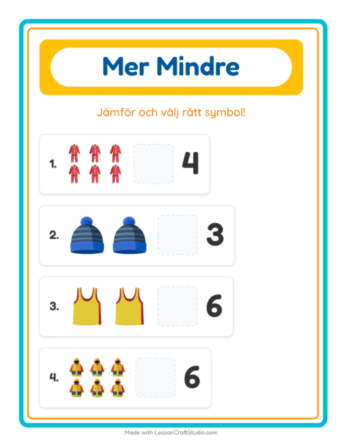 Förhandsvisning av Mer Eller Mindre-arbetsblad med Kläder för Förskola