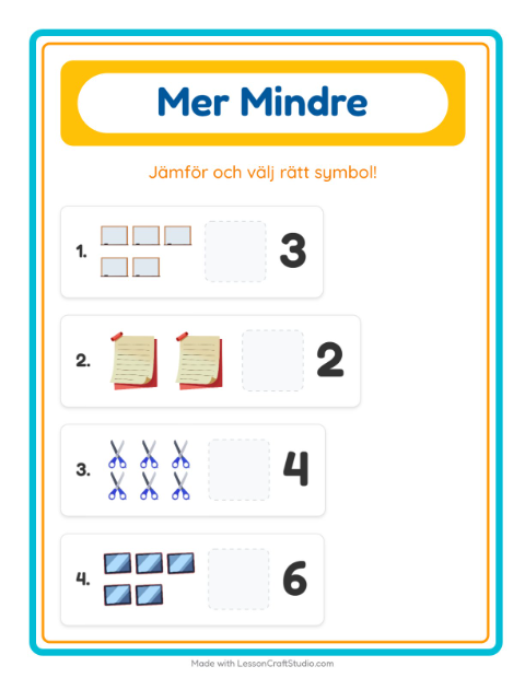 Förhandsvisning av Mer Eller Mindre-arbetsblad med Klassrum för Förskola