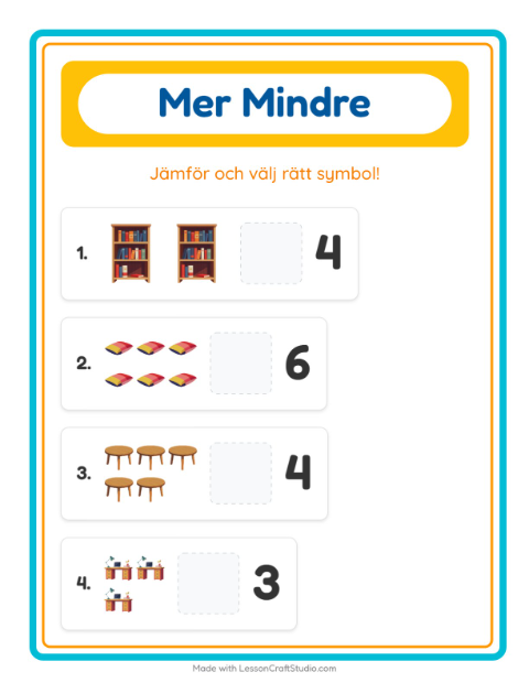 Förhandsvisning av Mer Eller Mindre-arbetsblad med Möbler för Förskola