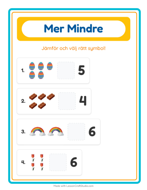 Förhandsvisning av Mer Eller Mindre-arbetsblad med Påsk för Förskola