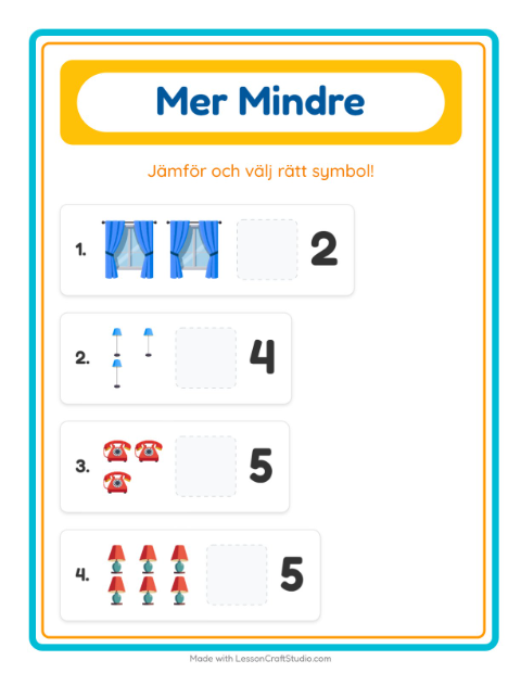 Förhandsvisning av Mer Eller Mindre-arbetsblad med Runt huset för Förskola
