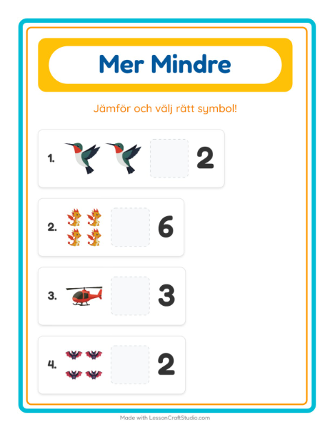 Förhandsvisning av Mer Eller Mindre-arbetsblad med Saker som flyger för Förskola