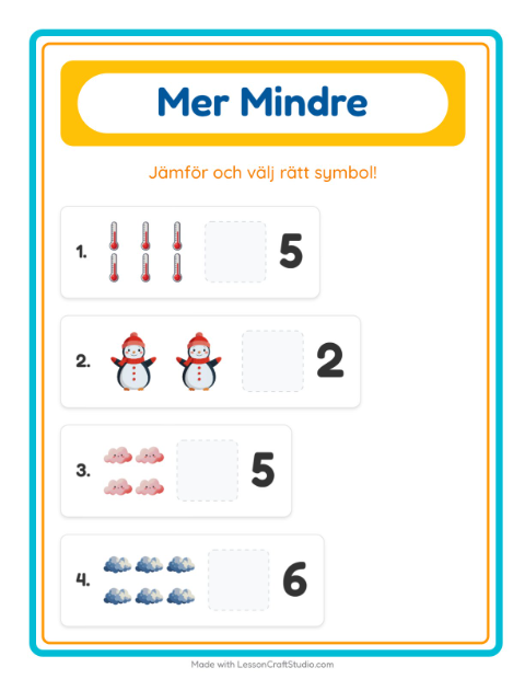 Förhandsvisning av Mer Eller Mindre-arbetsblad med Väder för Förskola