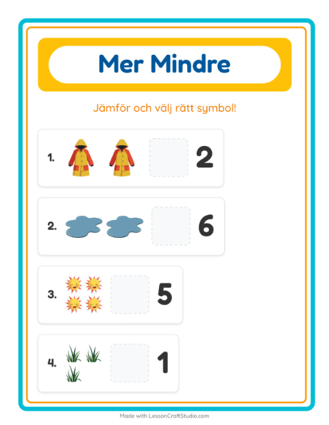 Förhandsvisning av Mer Eller Mindre-arbetsblad med Vår för Förskola