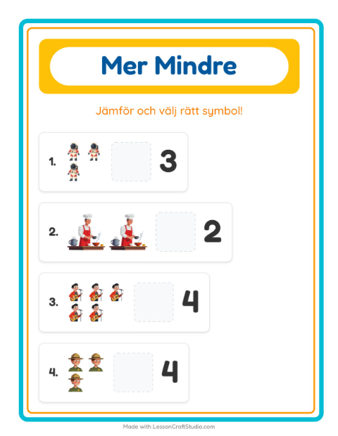 Förhandsvisning av Mer Eller Mindre-arbetsblad med Yrken för Förskola