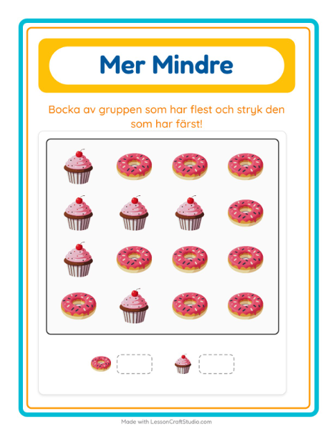 Förhandsvisning av Mer Eller Mindre-arbetsblad med Bageri för Förskola