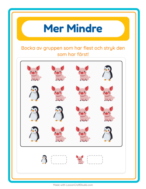 Förhandsvisning av Mer Eller Mindre-arbetsblad med Djur för Förskola