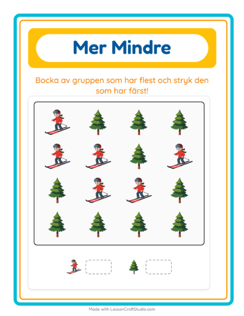 Förhandsvisning av Mer Eller Mindre-arbetsblad med Vinter för Förskola