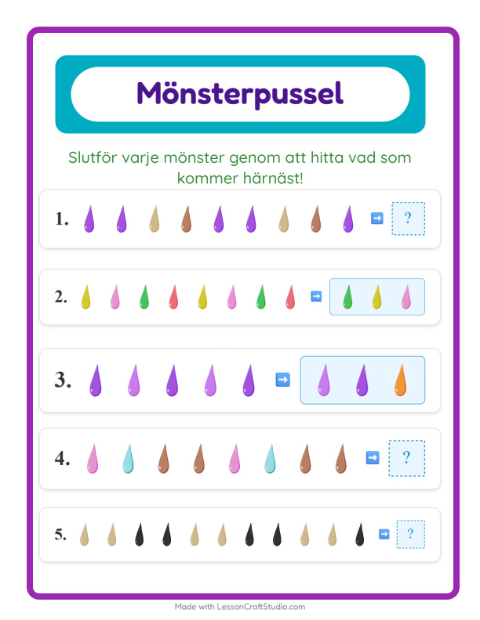 Förhandsvisning av Mönster med färger – arbetsblad för förskolan