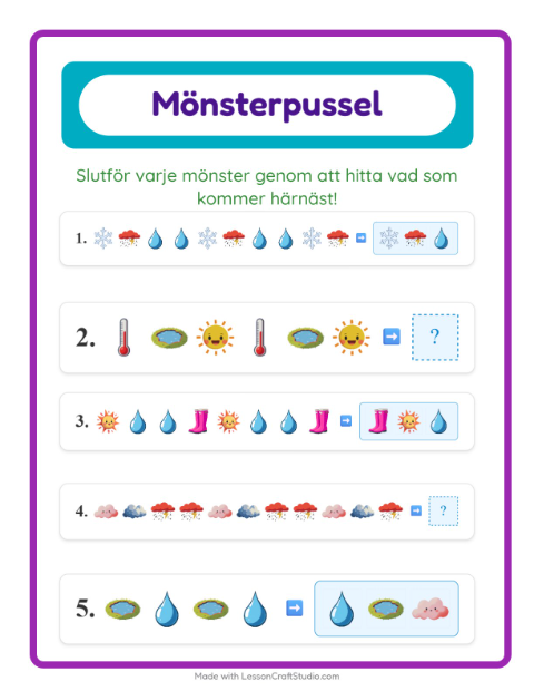 Förhandsvisning av Mönsterblad-arbetsblad med Väder för Årskurs 1