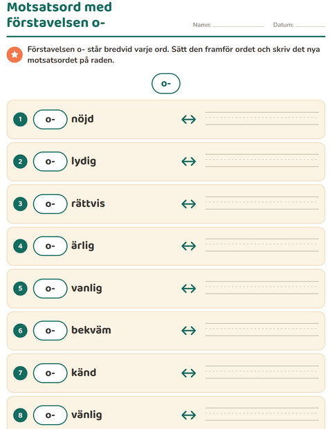Förhandsvisning av Motsatsord-arbetsblad för Årskurs 2