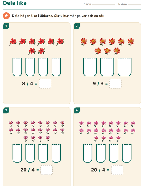 Förhandsvisning av Multiplikation med bilder-arbetsblad med Blommor för Årskurs 2