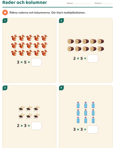 Förhandsvisning av Multiplikation med bilder-arbetsblad med Camping för Årskurs 2