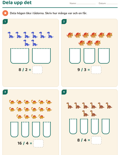 Förhandsvisning av Multiplikation med bilder-arbetsblad med Dinosaurier för Årskurs 3