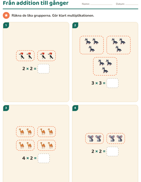 Förhandsvisning av Multiplikation med bilder-arbetsblad med Djur för Årskurs 2