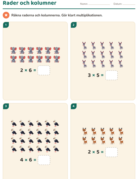 Förhandsvisning av Multiplikation med bilder-arbetsblad med Djur för Årskurs 2
