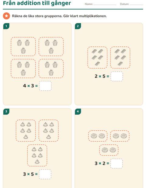 Förhandsvisning av Multiplikation med bilder-arbetsblad med Efterrätt (S/V) för Årskurs 2
