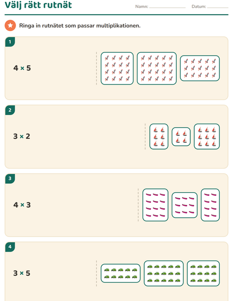 Förhandsvisning av Multiplikation med bilder-arbetsblad med Fordon för Årskurs 2