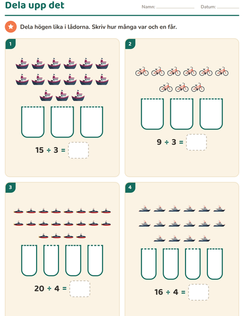 Förhandsvisning av Multiplikation med bilder-arbetsblad med Fordon för Årskurs 3