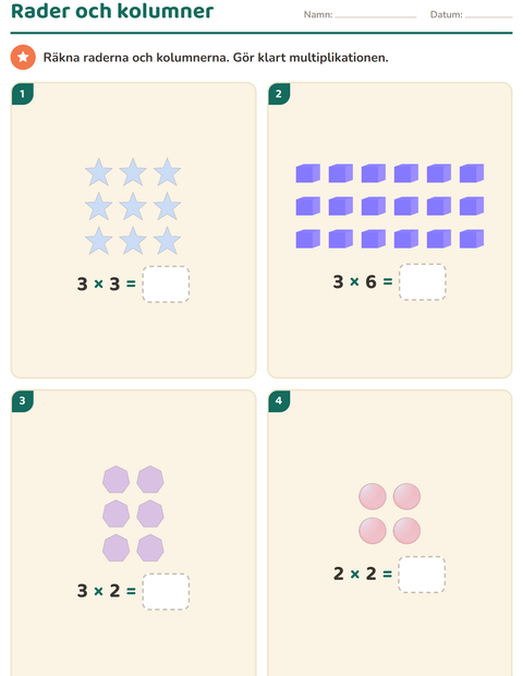 Förhandsvisning av Multiplikation med bilder-arbetsblad med Former för Årskurs 2