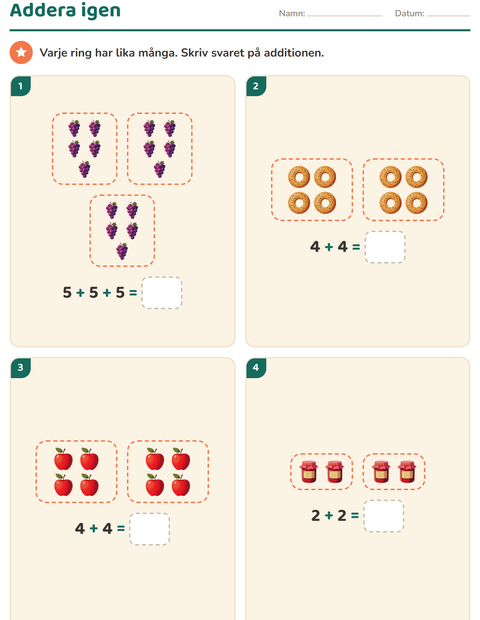 Förhandsvisning av Multiplikation med bilder-arbetsblad med Frukost för Årskurs 2