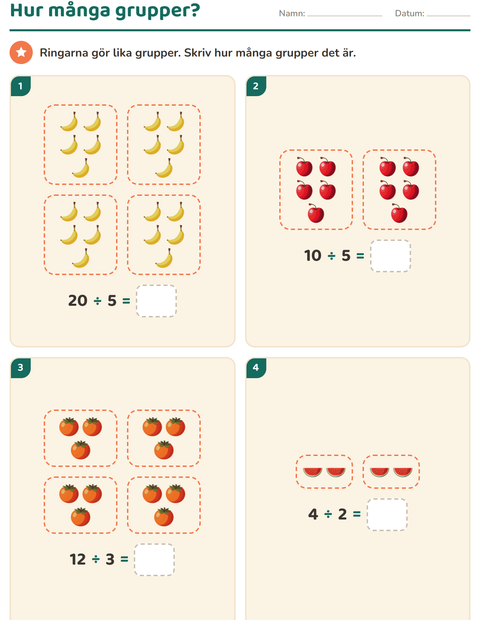 Förhandsvisning av Multiplikation med bilder-arbetsblad med Frukter för Årskurs 2