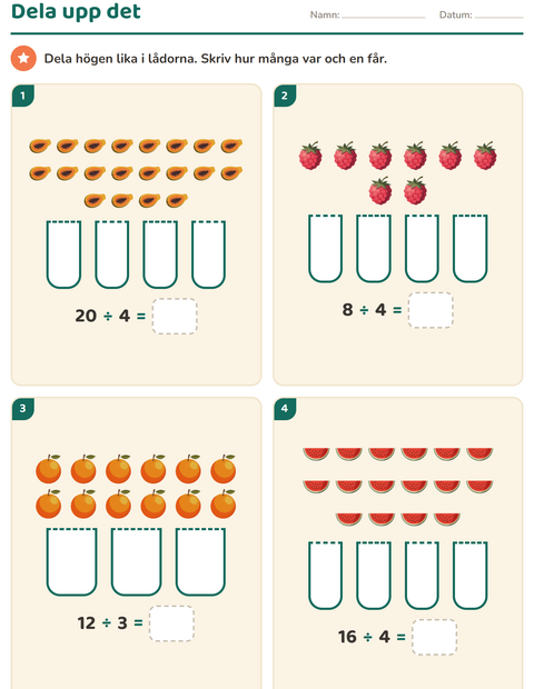 Förhandsvisning av Multiplikation med bilder-arbetsblad med Frukter för Årskurs 3