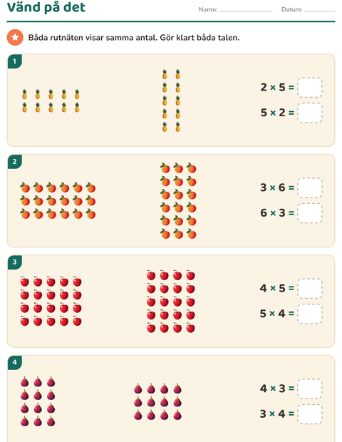 Förhandsvisning av Multiplikation med bilder-arbetsblad med Frukter för Årskurs 3