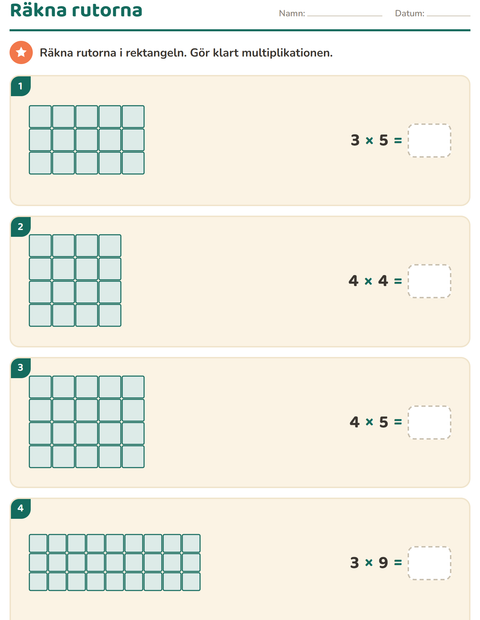 Förhandsvisning av Multiplikationstabellen med rader och kolumner i åk 3