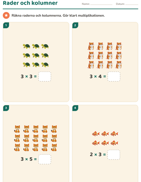 Förhandsvisning av Multiplikation med bilder-arbetsblad med Husdjur för Årskurs 2
