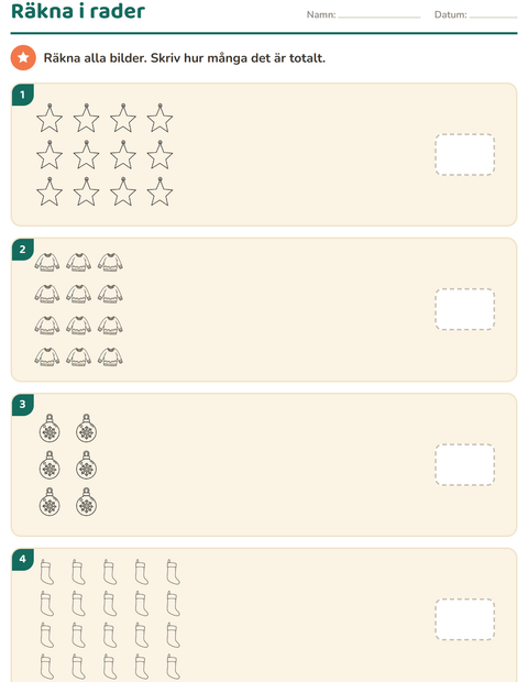 Förhandsvisning av Multiplikation med bilder-arbetsblad med Jul S/V för Förskoleklass