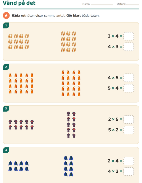 Förhandsvisning av Multiplikation med bilder-arbetsblad med Kläder för Årskurs 3
