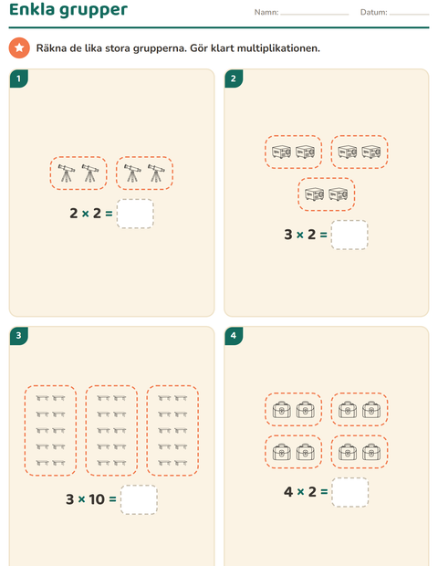Förhandsvisning av Multiplikation med bilder-arbetsblad med Klassrum (S/V) för Årskurs 2