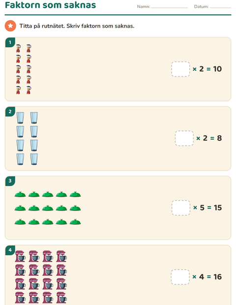 Förhandsvisning av Multiplikation med bilder-arbetsblad med Köksredskap för Årskurs 3