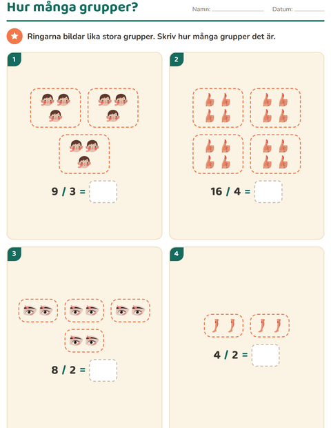 Förhandsvisning av Multiplikation med bilder-arbetsblad med Kroppsdelar för Årskurs 2