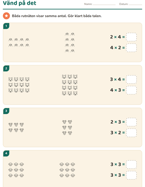 Förhandsvisning av Multiplikation med bilder-arbetsblad med Ansikten SV för Årskurs 3