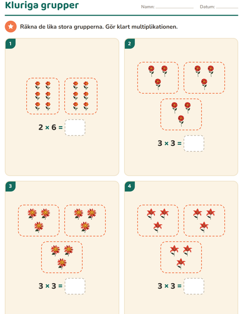Förhandsvisning av Multiplikation med bilder-arbetsblad med Blommor för Årskurs 3