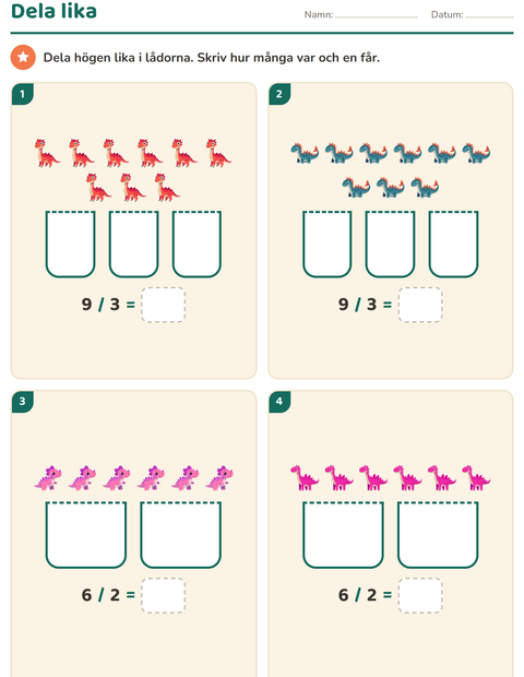 Förhandsvisning av Multiplikation med bilder-arbetsblad med Dinosaurier för Årskurs 2