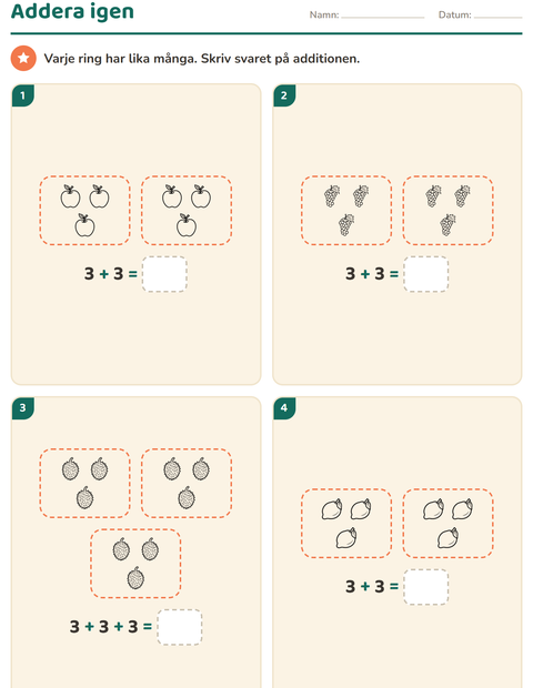 Förhandsvisning av Multiplikation med bilder-arbetsblad med Frukter SV för Årskurs 2